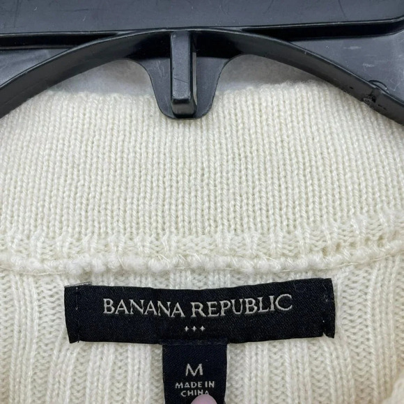 Banana Republic Sweater Women Sz M Ivory Cream Cable Knit Wool Blend Mock Neck - Picture 10 of 12
